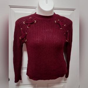 Love by Chelsea Maroon Stitch Crew Neck Sweater Sz M